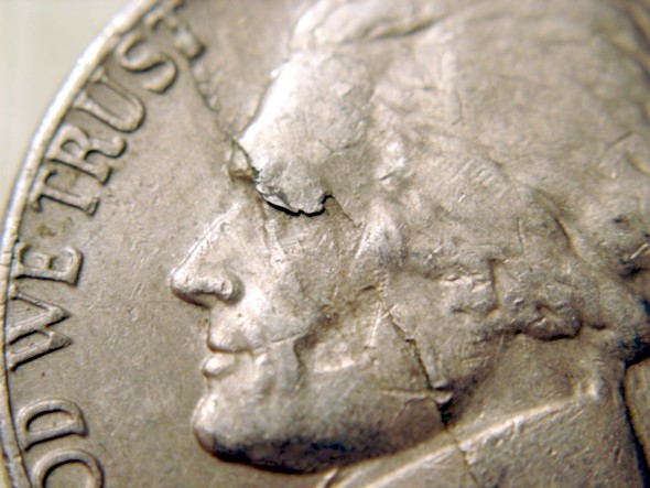 1974-D-Jefferson-Nickel---Peeling--Lamination?